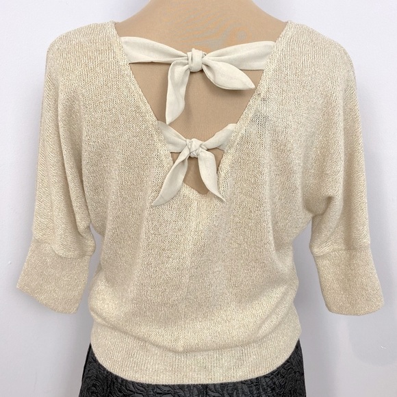 BCX Tops - BCX Tie Back Iridescent Champagne 3/4 Sleeves Knit Sweater Top Size S